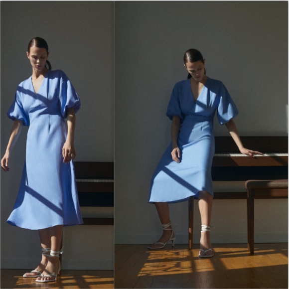 💧Zara Sky Blue Voluminous Rustic Dress NWT💧 - Picture 9 of 15